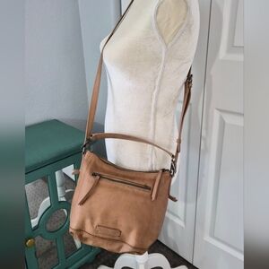 Lucky Brand Tan Leather Crossbody Bag Adjustable Strap Boho